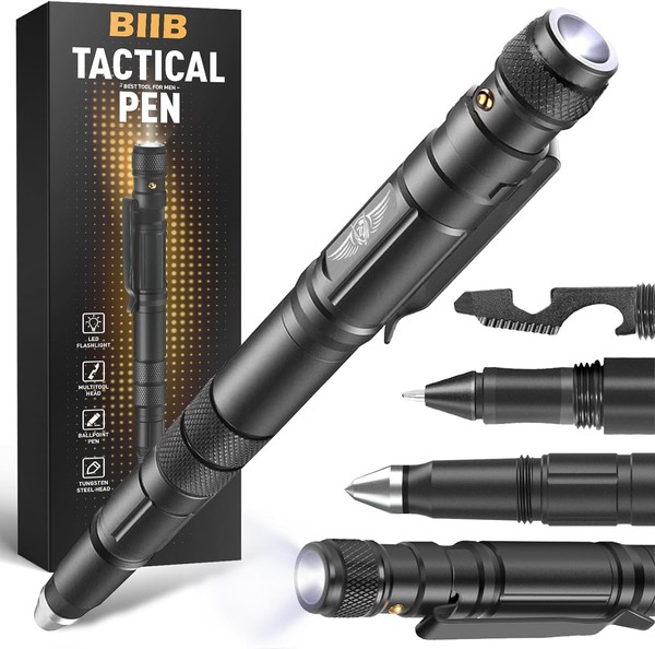Multitool Stift Mit LED Taschenlampe FüR MäNner Geschenk FüR Feuerwehr, Schwarz-image