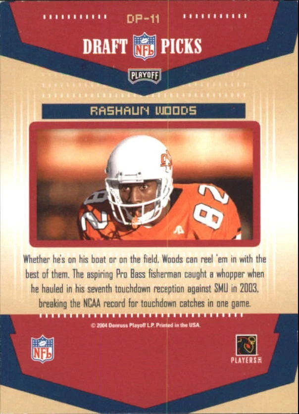 2004 Playoff Prestige Draft Picks #DP11 Rashaun Woods - FB - Image 2 of 2