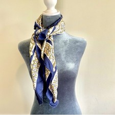 Elegant Silk Blue And Gold Nautical Scarf Anchors Ships Boats Made In Italy