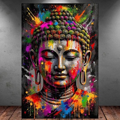 LEINWAND BILD ER XXL ABSTRAKT BUDDHA KOPF NEPAL GRAFFITI BUNT WAND POSTER P2096