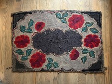 Antique Ribbon Hooked Rug on Burlap Bag, C. 1880-1890's