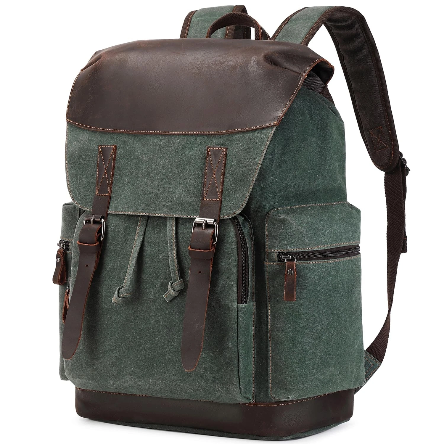 Nerlion Leather Backpack for Men Waxed Canvas Laptop Backpack 17.3 Inch Rucks...