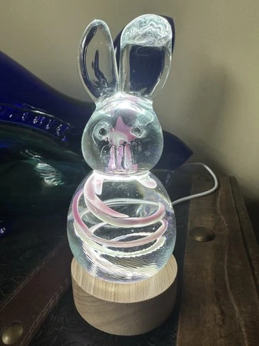 Blenko Glass Easter Bunny with Pink And White Frit 2021