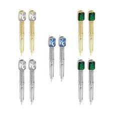 Gold Rectangle CZ With Dangle Link Earrings, Sku LD467