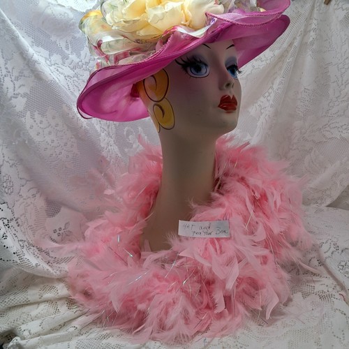 Feather Hat Kentucky Derby Pink Floral Ribbon Wedding Party set - Picture 7 of 7