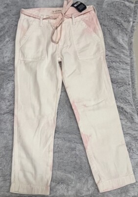 Lucky Brand  Women Jeans Straight Utility Cargo Carpenter Pink Tie Dye Belt 26..