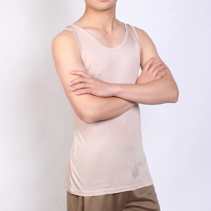 Men's Knitted Silk Top Men's Vest For Mulberry Silk Solid Color Sports Base Vest - Image 2 of 4
