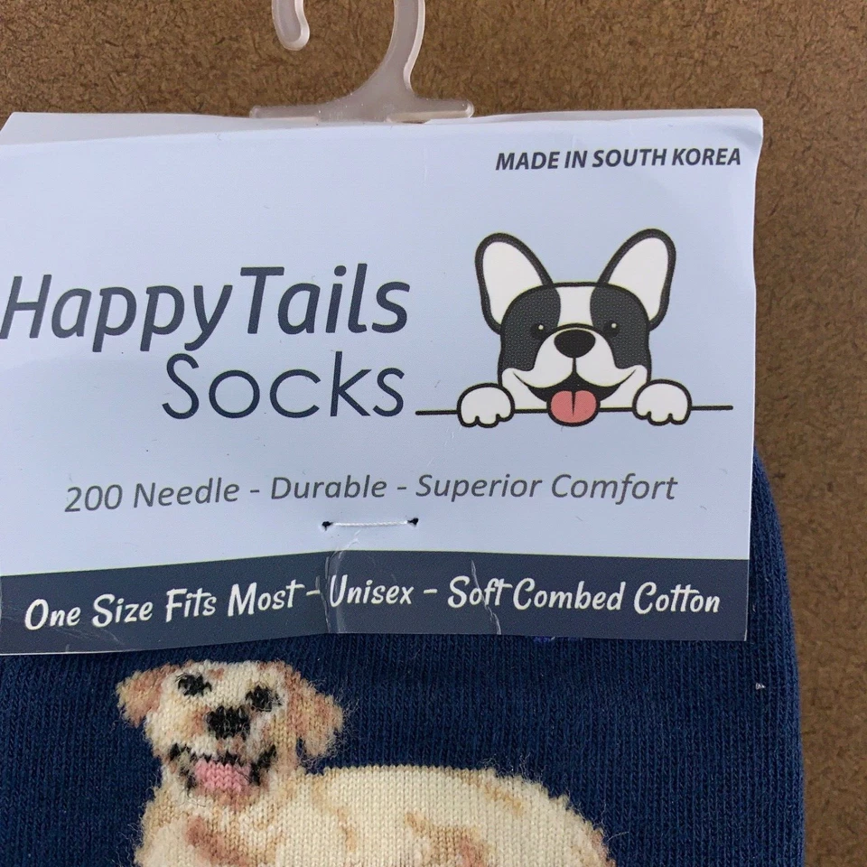 Calcetín Happy Tails Amarillo Labrador Adulto Talla Única Azul Novedad Crew 1 Par Nuevo con Etiquetas Foto 2 de 4