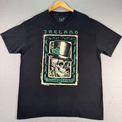 JEM Collective Ireland T-Shirt Mens XL Black Skull Born Lucky Graphic Classic
