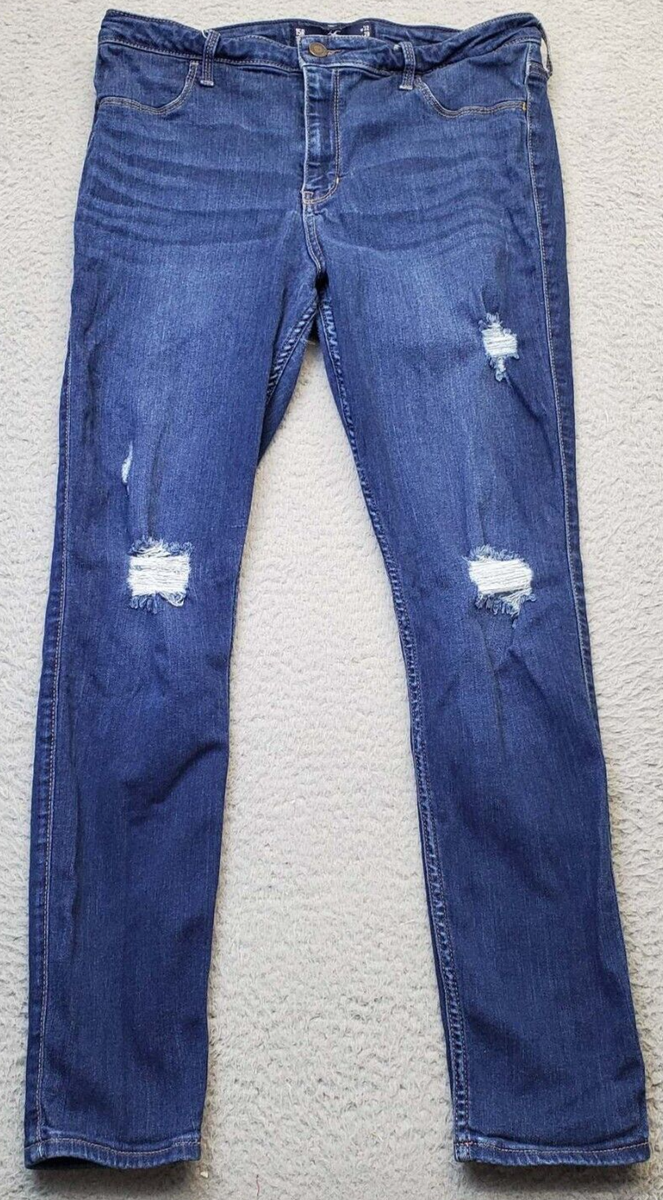 Hollister Jeans Women 15 Blue Denim High Rise Flat Front Straight