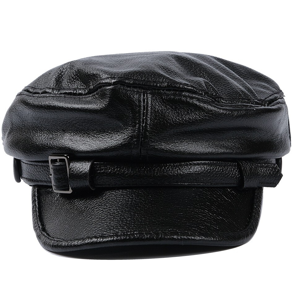 Moda Moto Sombrero Hombre Sombrero Piel Vaca Retro Azul Marino Capitán Top Plano Boina