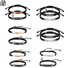 2pcs Couple Men Women Braided Rope Bracelet His Queen Her King Bangle Adjustable