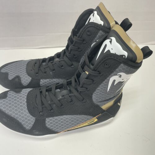 Venum Elite Boxing Shoes Black White Gold Size 5 Venum-03681 New - Picture 3 of 8