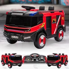 12V Kids Electric Fire Truck Ride-On Toy with Water Gun & Bluetooth Music