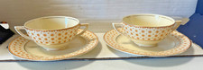 2 Wedgwood Tunstall Hermes Orange Daisy Flower Soup Bowls & Plates England 1930s
