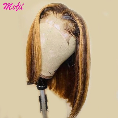 Highlight Short Bob Bone Straight Chocolate Brown HD Lace Front Human Hair Wigs - Picture 11 of 29