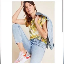 AGOLDE Tie Dye Crop Boxy Tee yellow Crew Neck relaxed Linda comfortable bright