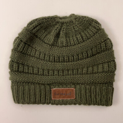 Three Bird Nest Dark Green Acrylic Knit Winter Patch Hat
