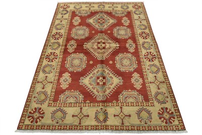 Kazak Rug 5 9  x 7 7  Red Wool Tribal Hand-Knotted Oriental Carpet