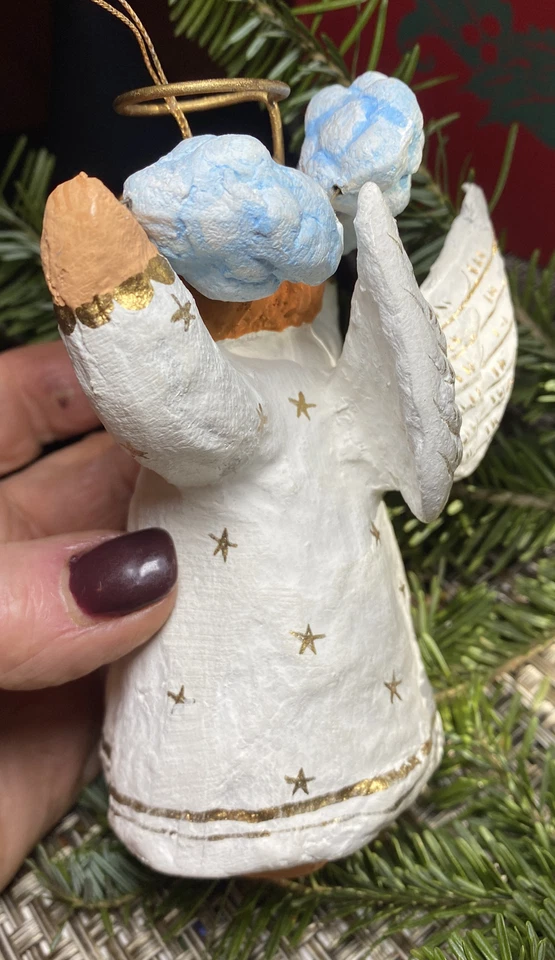 2 Happy Handmade Paper Mache Angels; Hand-Painted, Unsigned Folk Art Cherubs - Image 4 of 4