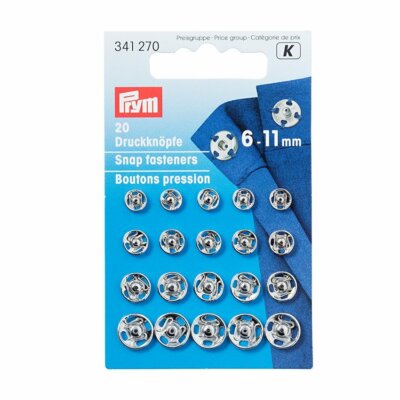 Prym Annäh-Druckknöpfe, 6-11mm, silberfarbig