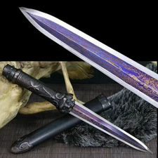 Hunting Dagger Knife Short Sword Jian Folded Damascus Steel HandMade Sharp Blade