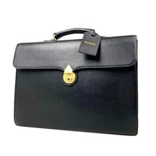 Burberry Leather Briefcase Business Bag color Black gold fashion goods unisex