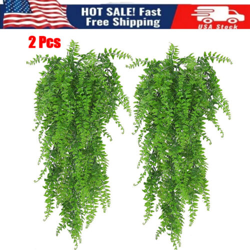 2Pcs Artificial Hanging Plants Fake Hanging Plant Faux Hanging Boston Ferns