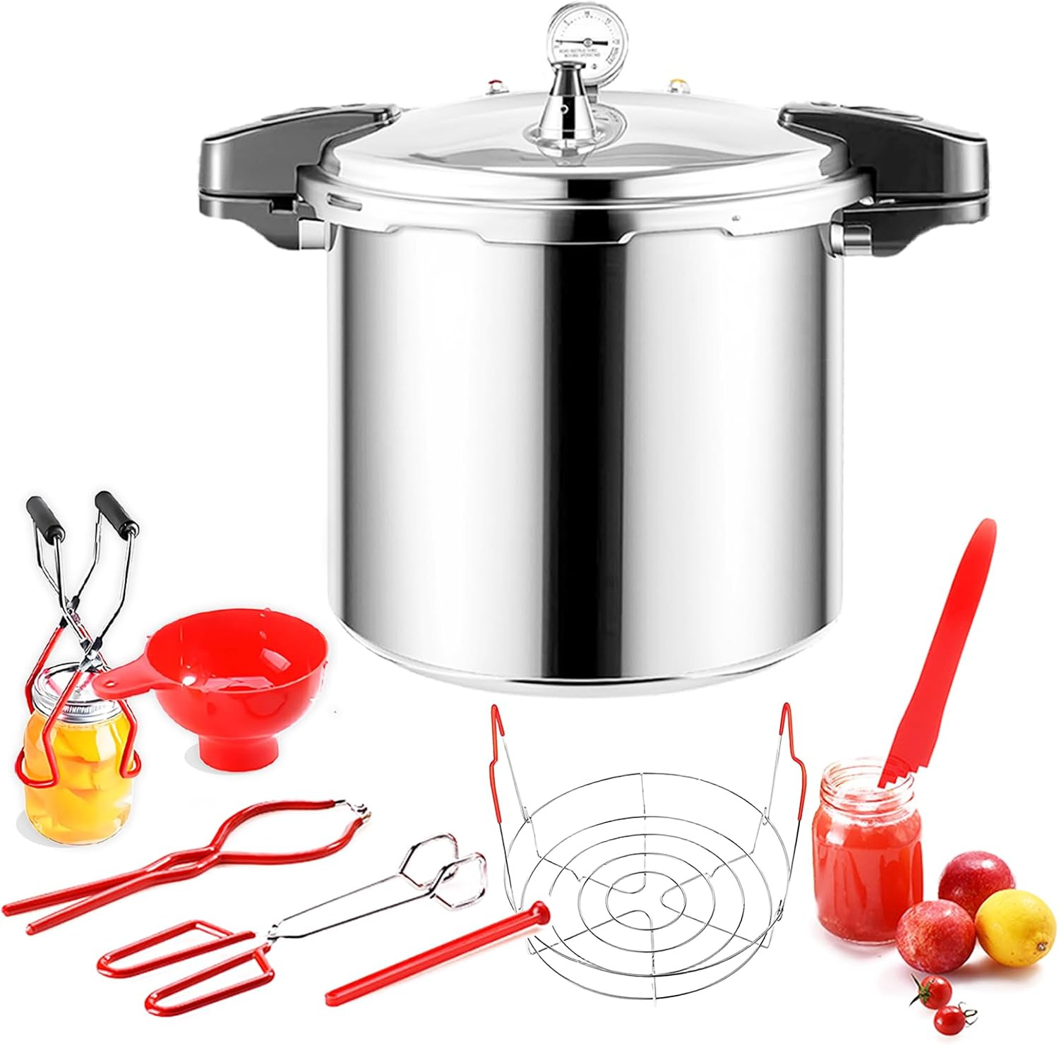 24 Qt Pressure Canner with Gauge & 7 Pc Canning Supplies Set for Home & Business