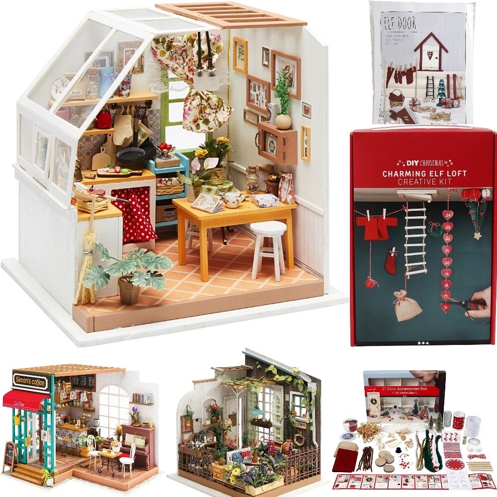 DIY Kits Miniature Rooms Elf Secret Door Loft Kitchen Garden Café ...