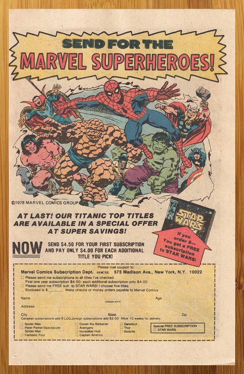 洋書 MARVEL special collection issue 1978 Marvel Comics Subscription Print Ad/Poster 70s Star