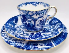 Vintage Royal Crown Derby Trio Blue Mikado Cup Teacup Saucer & 6” Plate Set