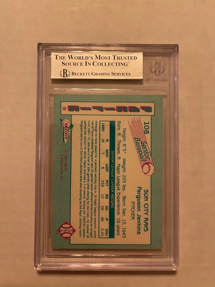 FERGUSON JENKINS AUTO BECKETT AUTHENTICATED 1991 PACIFIC SENIOR LEAGUE SUN CITY - Image 2 of 2
