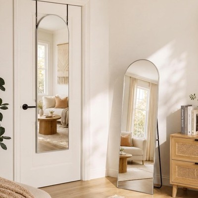 15''x 56'' Over The Door Mirror, Arched Full Length Mirror with Floor Stand and