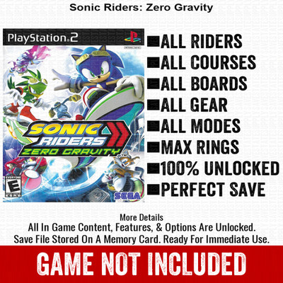 Sonic Riders Zero Gravity 100% PS2 Memory Card All CHEATS ITEMS