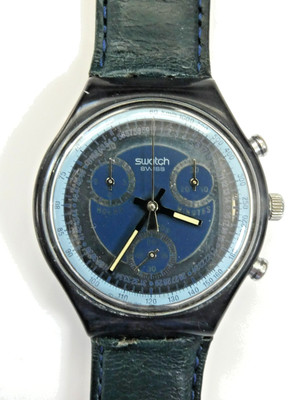 Eine frühe seltene 1991 Swatch Chrono SCN102 SILVER STAR hervorragender Zustand neue Batt Box Papiere