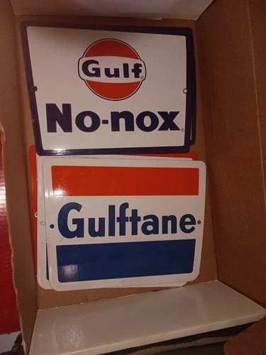 Vtg 1960s GULF Good Gulf Gasoline Porcelain Gas Pump Plate Sign Service Station