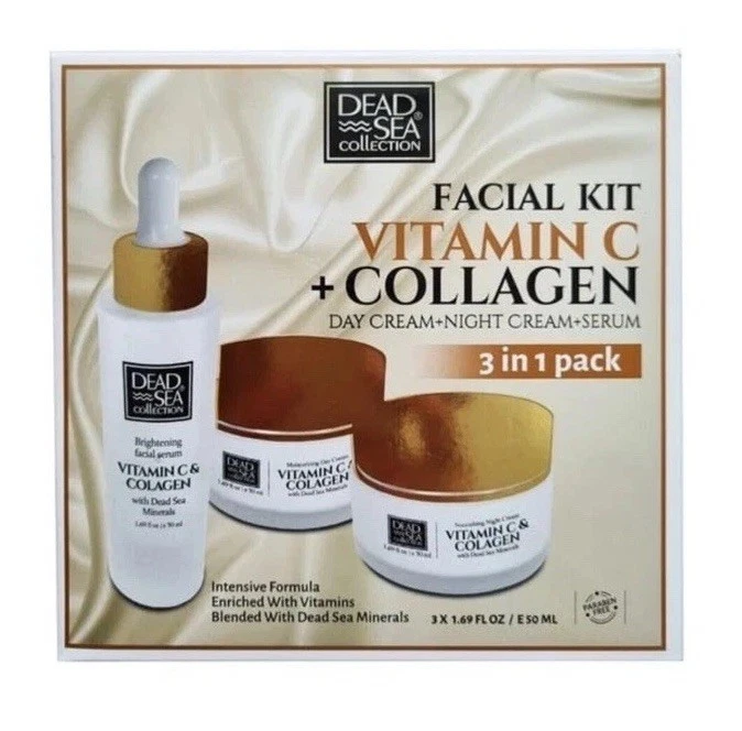 Dead Sea Collection Collagen + Vitamin C 3in1 Facial Kit Night/Day/Serum Xmas