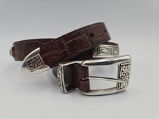 Vintage Brighton Leather Women's Belt Brown Croc Embossed Silver Hardware Sz 30