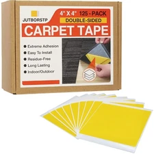 Carpet Tile Tape Double Sided 4" x 4", 125 Tabs Per Pack, Adhesive Connectors