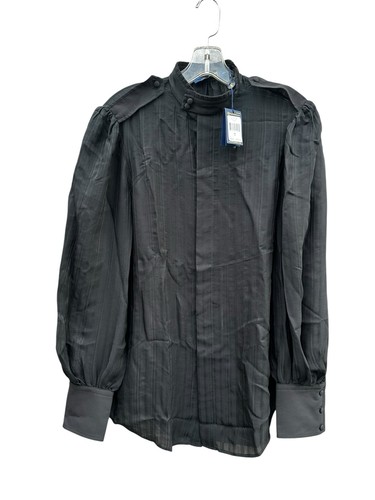 Ralph Lauren Blue Label Ruffle 100% Silk Womens Shirt 8 Black Sheer LS $268 - Picture 12 of 20