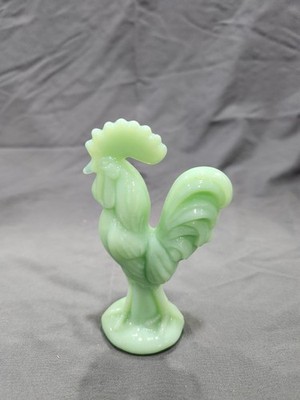 Mini Jadite Green Rooster Glass Figurine 4.5''