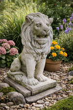 Massiver Steinlöwe Gartenfigur 65 cm Steinguss massiv frostsicher  Löwenskulptur