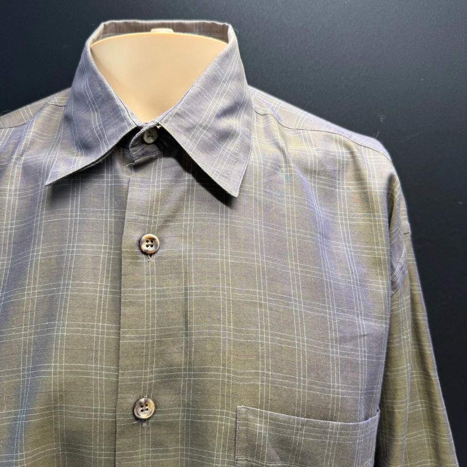 Camisa Hart Schaffner Marx Hombre’s L Grande Larga Marrón 100% Algodón Cuadros Usada en Excelente Condición Foto 2 de 4