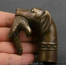 Chinese Bronze Statue Dog Bird Cane Walking Stick Handle Accessorie Art