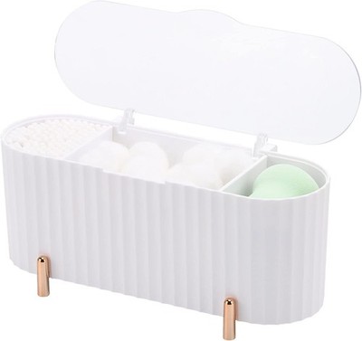 Tecbeauty Qtips Holder, 3 Grids Separate Cotton Swabs Ball Dispenser, Storage Bo