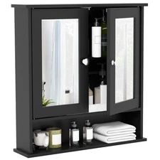Costway Wall Mount Mirror Cabinet Bathroom Medicine Cabinet Organizer Black