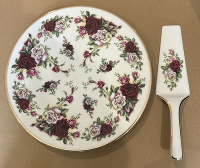 Vintage Formalities By Baum Bros Victorian Rose Porcelain Cake Plate & Server