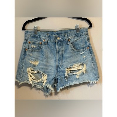 Levi s 501 High Rise Distressed Denim Cutoff Shorts Light Wash 28