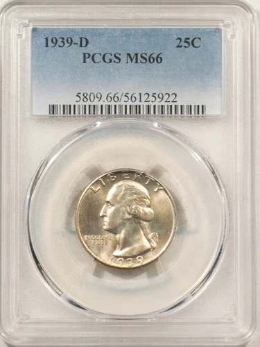 1939-D WASHINGTON QUARTER - PCGS MS-66, LOOKS SUPERB & PREMIUM QUALITY!